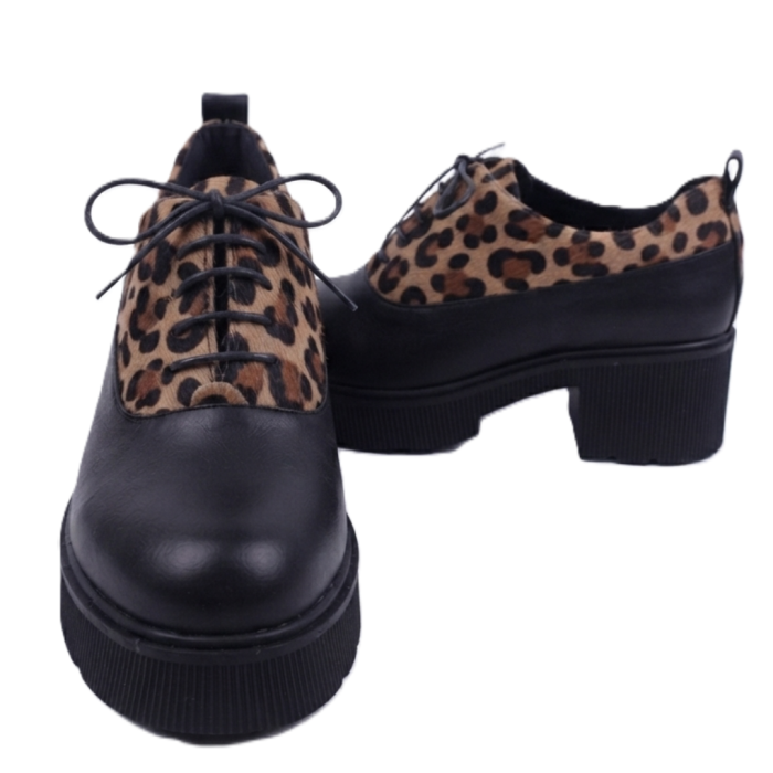 Pantofi moderni din piele naturală cu imprimeu leopard mat – talpă masivă neagră [5]