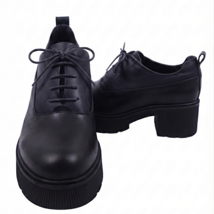 Pantofi moderni din piele naturală – varianta complet neagră, talpă masivă [5]