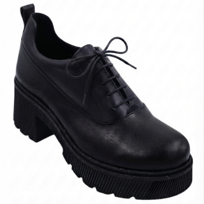 Pantofi moderni din piele naturală – varianta complet neagră, talpă masivă [2]