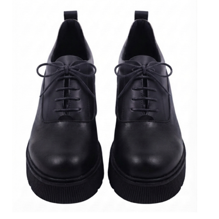 Pantofi moderni din piele naturală – varianta complet neagră, talpă masivă [4]