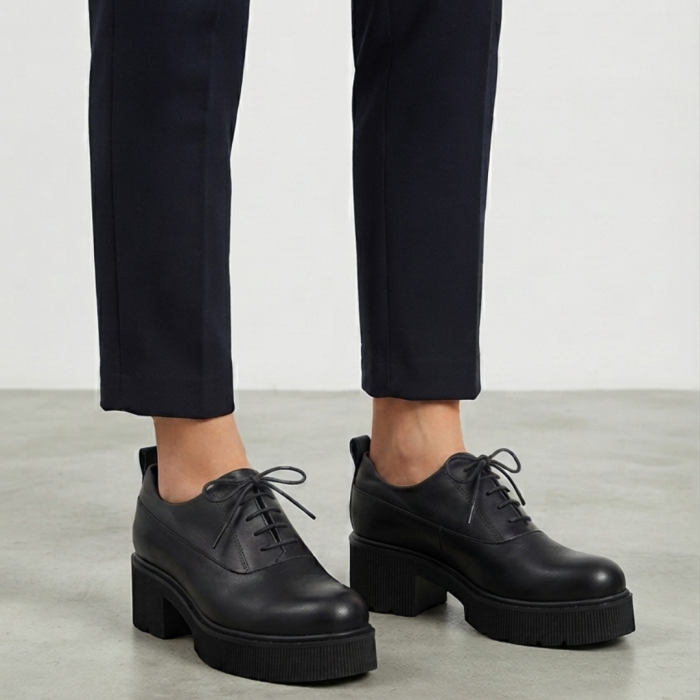 Pantofi moderni din piele naturală – varianta complet neagră, talpă masivă [6]