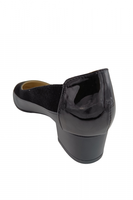 Pantofi dama casual, piele naturala lacuit, camoscio, toc mic gros si lacuit, negru, Sandali [2]