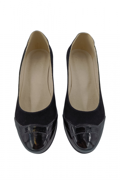 Pantofi dama casual, piele naturala lacuit, camoscio, toc mic gros si lacuit, negru, Sandali [3]