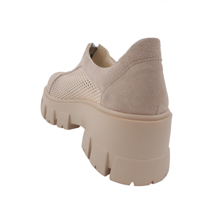 Pantofi damă casual, piele naturală, plasă, fermoar, talpă ușoară, crampoane mari, bej, Sandali [2]