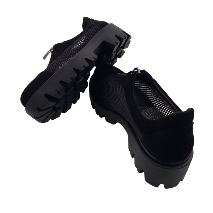 Pantofi damă casual, piele naturală, plasă, fermoar, talpă ușoară, crampoane, negru, Sandali [4]