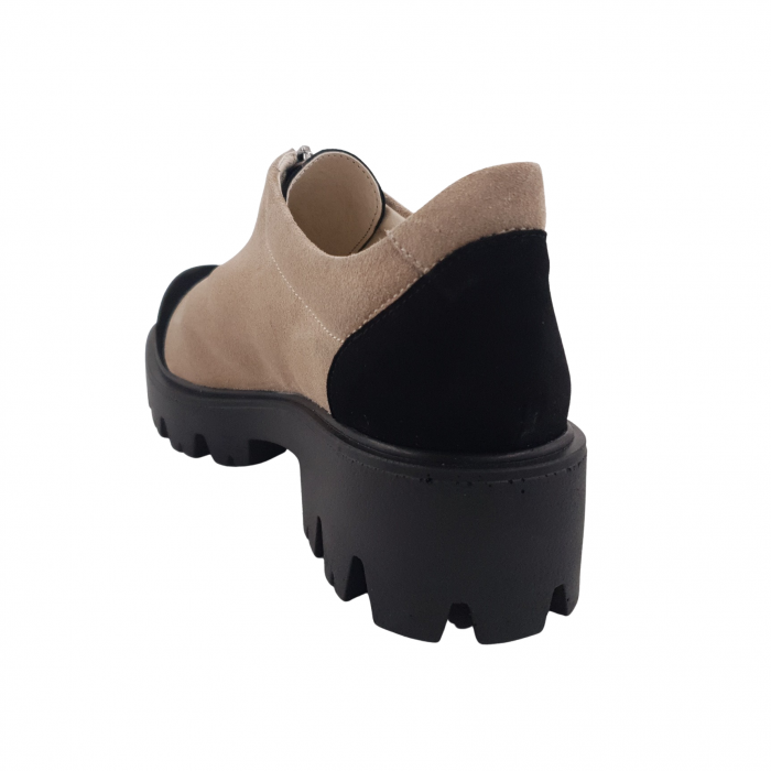 Pantofi damă casual, piele naturală velur, cu fermoar, talpă ușoară, crampoane, bej, negru, Sandali [2]