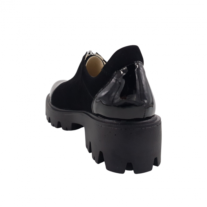 Pantofi damă casual, piele naturală velur, cu fermoar, talpă ușoară, crampoane, lăcuit, negru, Sandali [2]