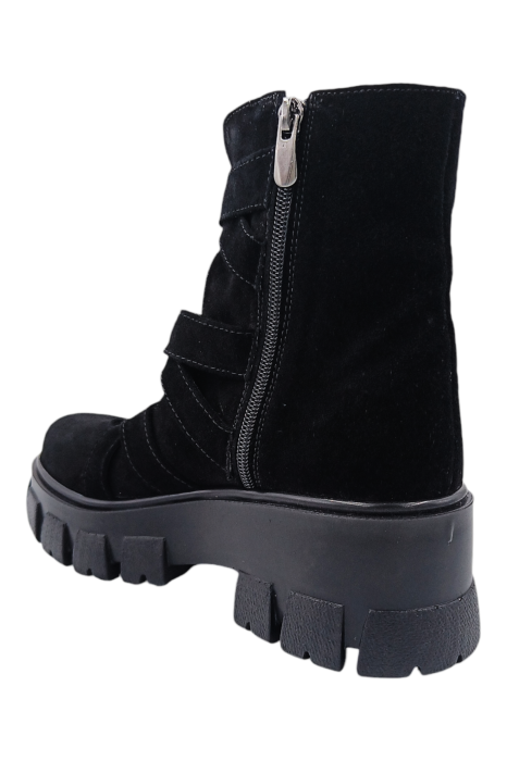 Ghete dama casual, piele naturala, 6 catarame, negru velur, talpa usoara [3]
