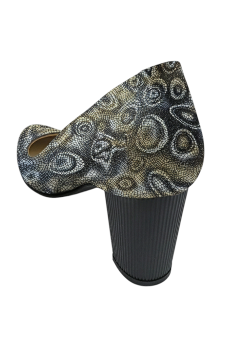 Pantofi damă piele naturală cu imprimeu abstract și toc negru striat [3]