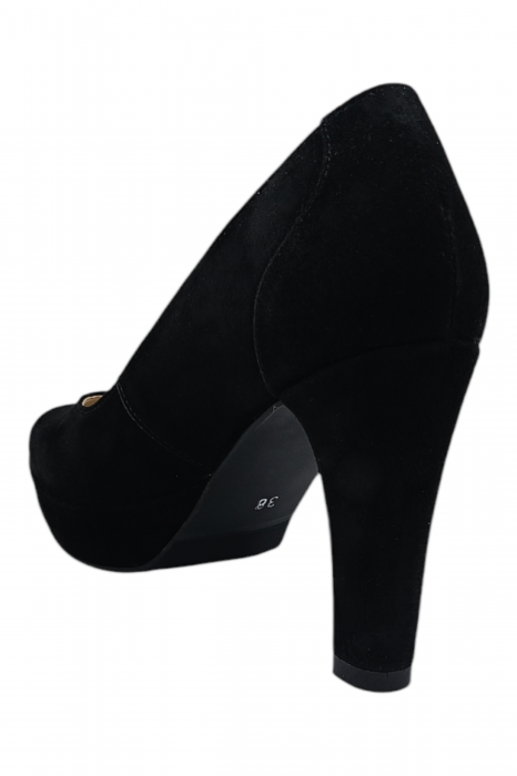 Pantofi damă eleganți, piele întoarsă, vârf rotund, toc înalt îmbrăcat, negru [3]