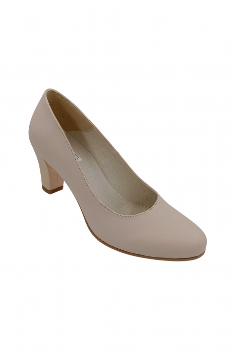 Pantofi dama eleganti, piele naturala bej, toc mediu gros imbracat cu imprimeu de linii aurii, Sandali [2]