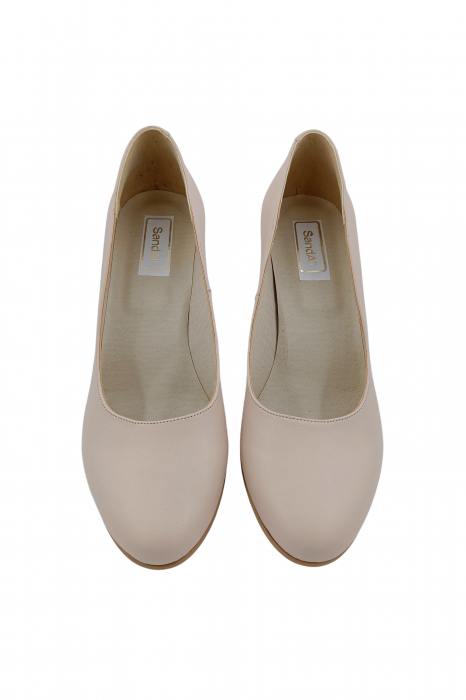 Pantofi dama eleganti, piele naturala bej , toc mediu gros imbracat cu puncte, Sandali [4]