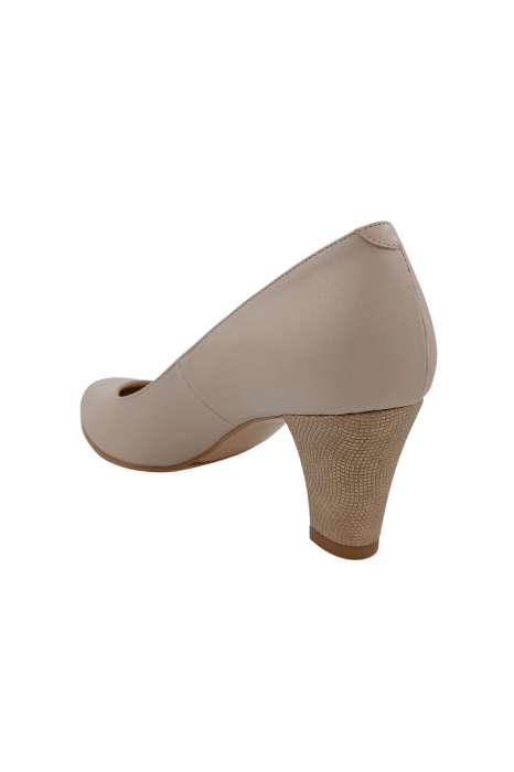 Pantofi dama eleganti, piele naturala bej , toc mediu gros imbracat cu puncte, Sandali [3]