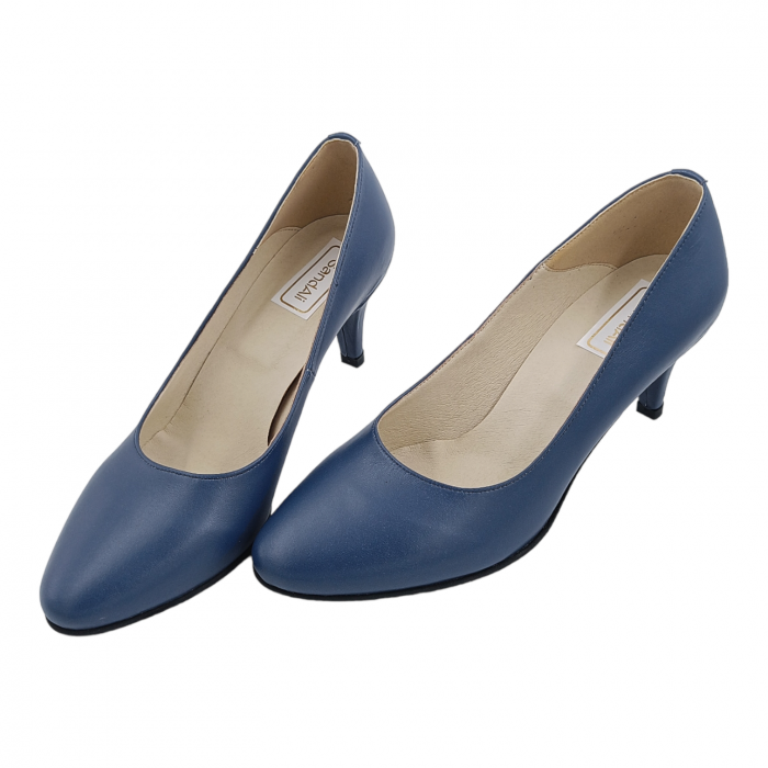 Pantofi damă eleganți, piele naturală box, toc cui, albastru. SANDALI [4]