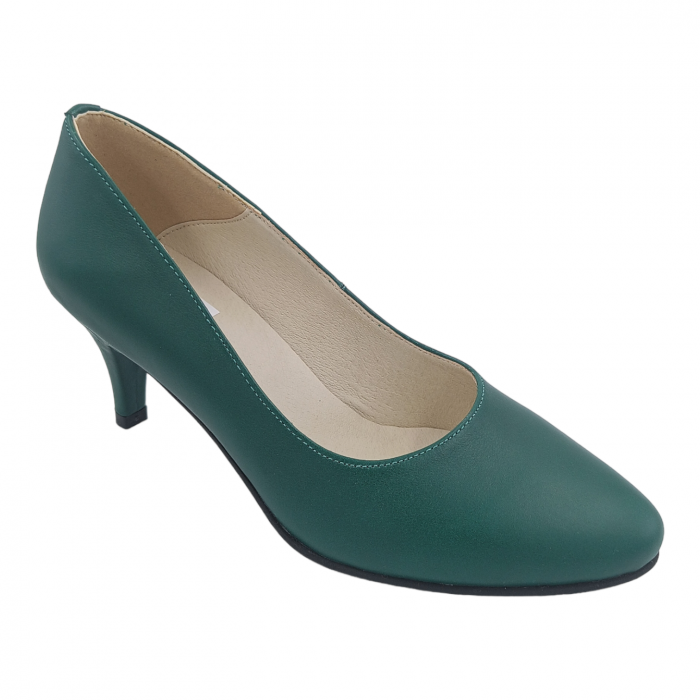 Pantofi damă eleganți, piele naturală box, toc cui, verde. SANDALI [2]