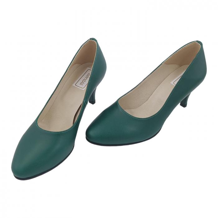 Pantofi damă eleganți, piele naturală box, toc cui, verde. SANDALI [4]
