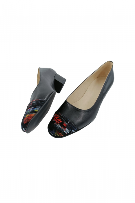 Pantofi damă eleganți, piele naturală box, toc gros, negru, picasso, Sandali [4]