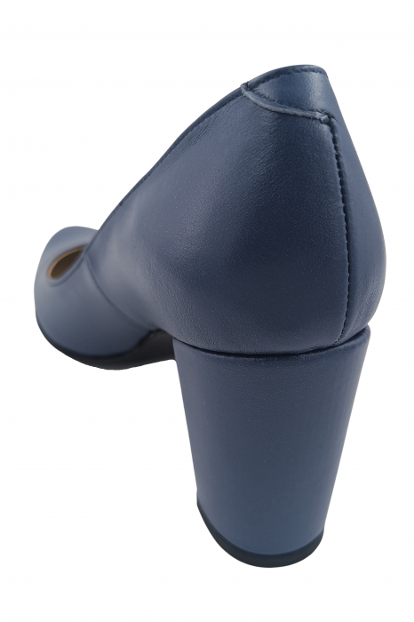 Pantofi damă eleganți, piele naturală box, toc mediu gros îmbrăcat, albastru, SANDALI [3]