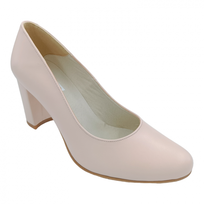 Pantofi damă eleganți, piele naturală box, toc mediu gros îmbrăcat, bej roz, SANDALI [2]