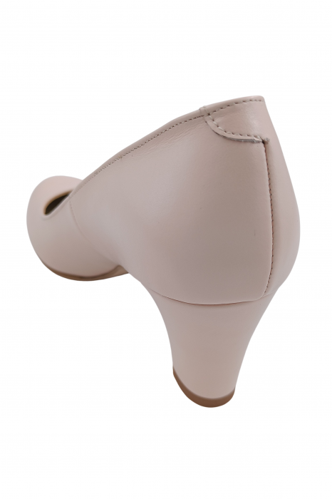 Pantofi damă eleganți, piele naturală box, toc mediu gros îmbrăcat, bej-roz, SANDALI [3]
