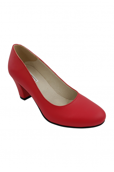 Pantofi damă eleganți, piele naturală box, toc mediu gros îmbrăcat, roșu, SANDALI [2]