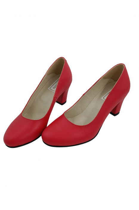 Pantofi damă eleganți, piele naturală box, toc mediu gros îmbrăcat, roșu, SANDALI [4]
