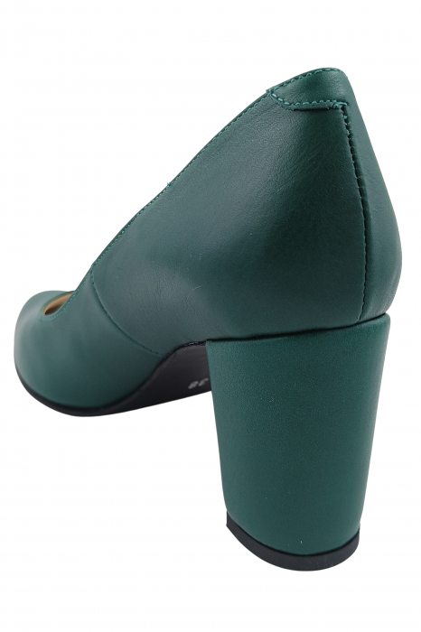 Pantofi damă eleganți, piele naturală box, toc mediu gros îmbrăcat, verde. SANDALI [3]