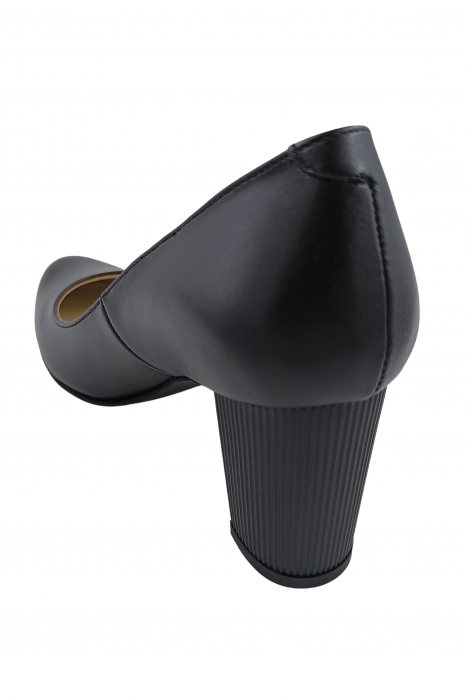 Pantofi damă eleganți, piele naturală box, toc mediu gros striați, negru, SANDALI [3]