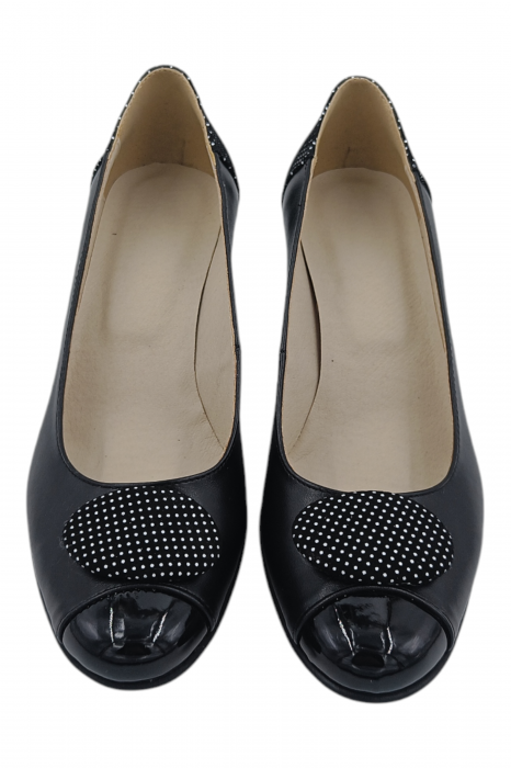 Pantofi damă eleganți, piele naturală, vârf rotund, toc mic si conic, negru [5]