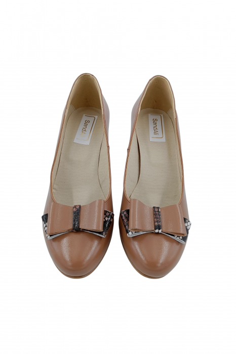 Pantofi dama eleganti, piele naturala, funda, toc mediu gros imbracat cu imprimeu sarpe, bej, Sandali [4]