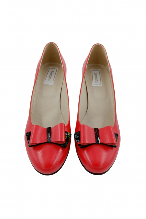 Pantofi dama eleganti, piele naturala, funda, toc mediu gros imbracat cu imprimeu tip picasso, rosu, Sandali [4]