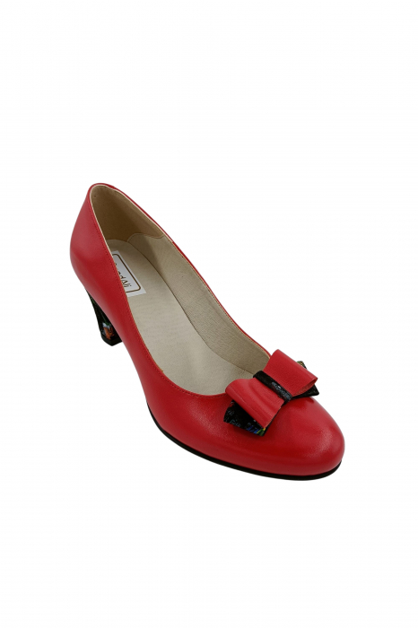 Pantofi dama eleganti, piele naturala, funda, toc mediu gros imbracat cu imprimeu tip picasso, rosu, Sandali [2]