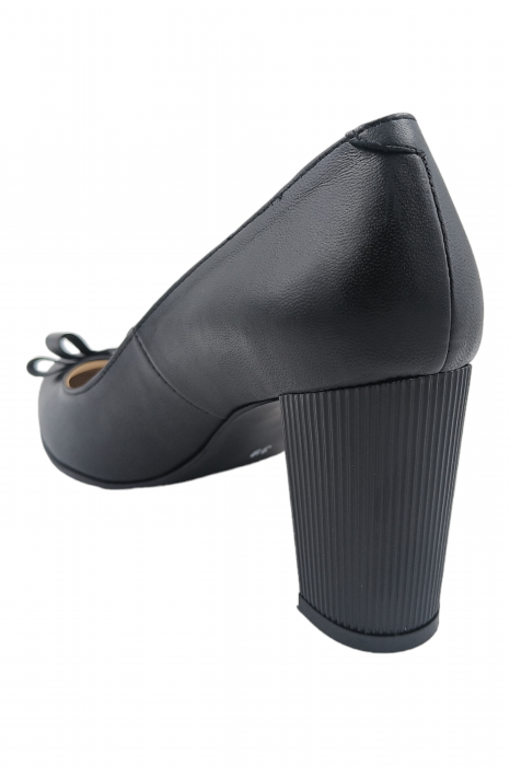 Pantofi damă eleganți, piele naturală, fundă, toc mediu gros striați, negru, Sandali [3]