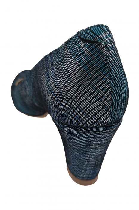Pantofi damă eleganți, piele naturală imprimeu, toc mediu gros îmbrăcat, albastru turcoaz argint, SANDALI [3]