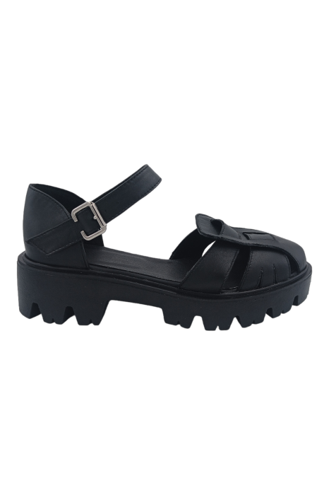 Sandale damă fara toc, piele naturală, catarama, negru, 38 [1]