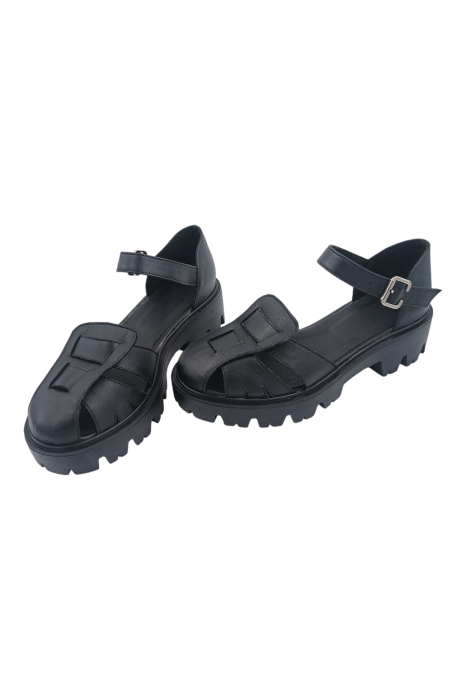 Sandale damă fara toc, piele naturală, catarama, negru, 38 [5]