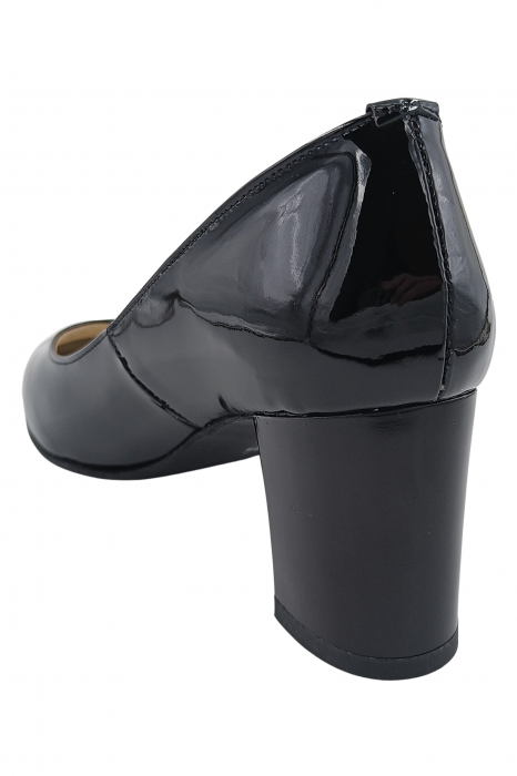 Pantofi damă eleganți, piele naturală lăcuită, toc gros, negru. SANDALI [3]
