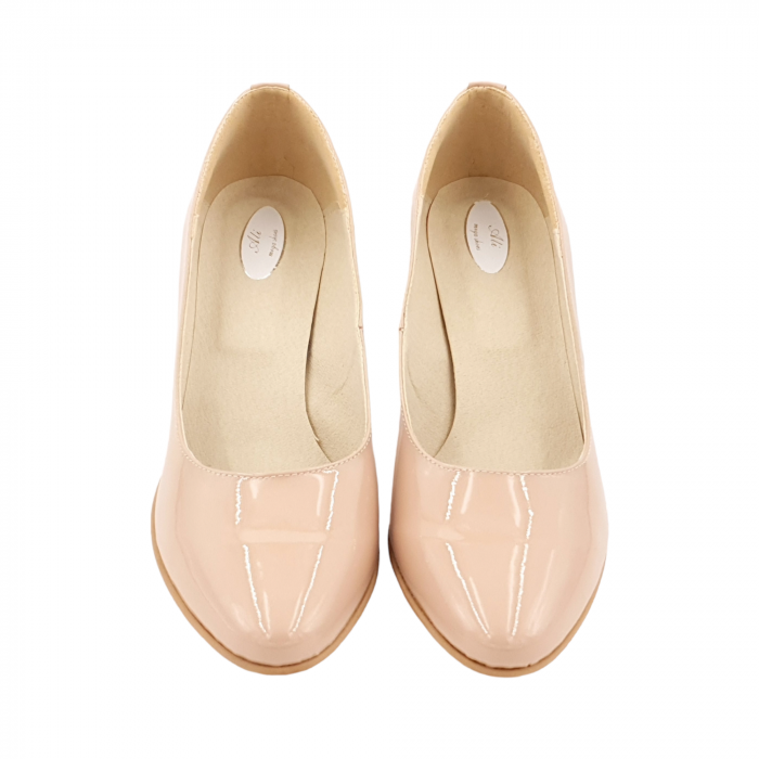 Pantofi damă eleganți, piele naturală lăcuită, toc cui, bej, Sandali [3]