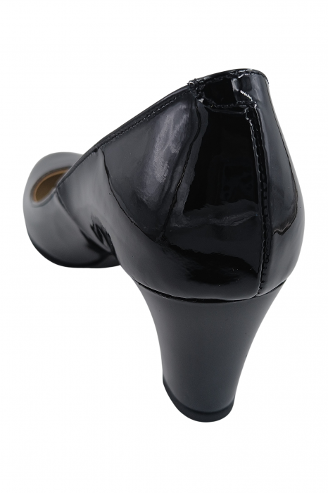 Pantofi damă eleganți, piele naturală lacuită, toc mediu gros, negru, SANDALI [3]