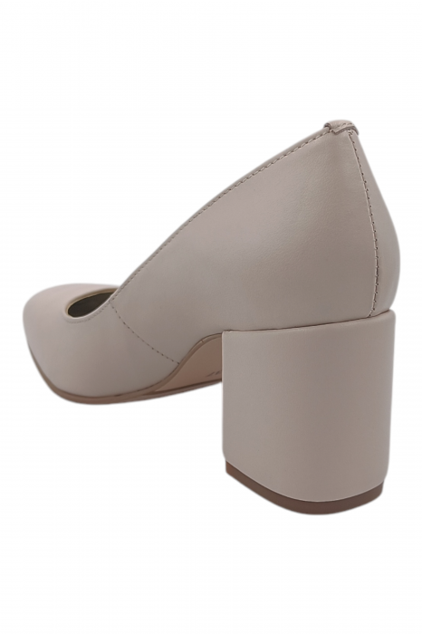 Pantofi damă eleganți, piele naturală, vârf pătrat, toc gros, bej roz [3]