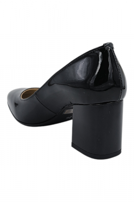 Pantofi damă eleganți, piele naturală lăcuită, vârf pătrat, toc gros, negru [3]