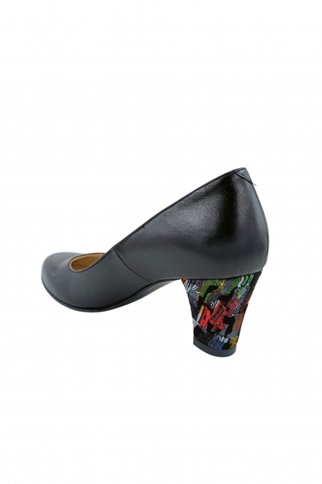 Pantofi dama eleganti, piele naturala neagra, toc mediu gros imbracat imprimeu picasso, Sandali [3]