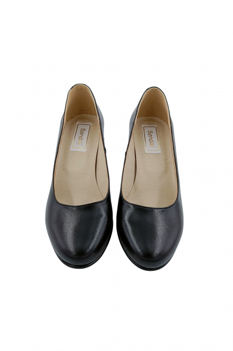 Pantofi dama eleganti, piele naturala neagra, toc mediu gros imbracat imprimeu picasso, Sandali [4]