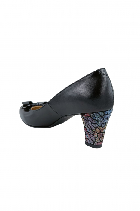 Pantofi dama eleganti, piele naturala, negru cu funda, toc mediu gros imbracat cu mozaic, Sandali [3]