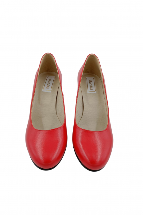 Pantofi dama eleganti, piele naturala rosu, toc mediu gros imbracat cu linii colorate, Sandali [4]