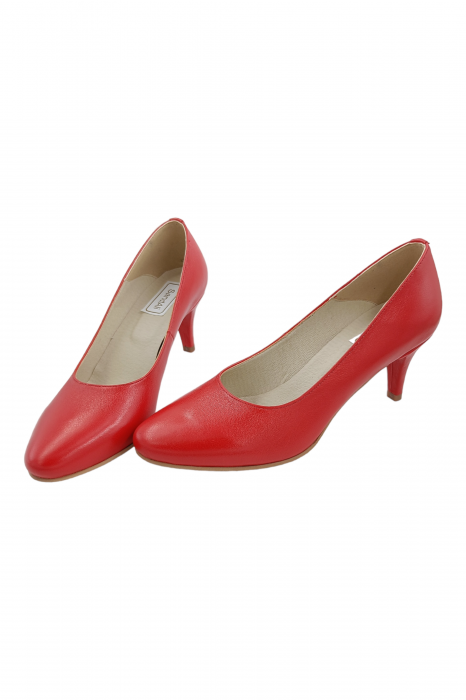 Pantofi damă eleganți, piele naturală, toc cui, roșu, Sandali [4]