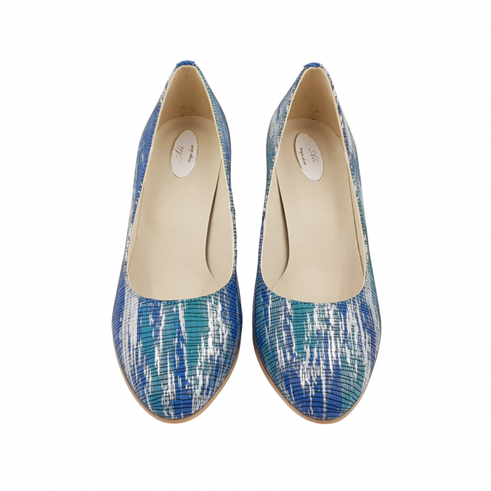 Pantofi damă eleganți, piele naturală, toc gros, argint, turcoaz, albastru, Sandali [3]