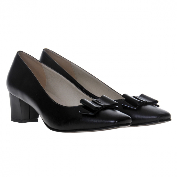 Pantofi dama eleganti, piele naturala, toc gros, funda, negru, Sandali [2]