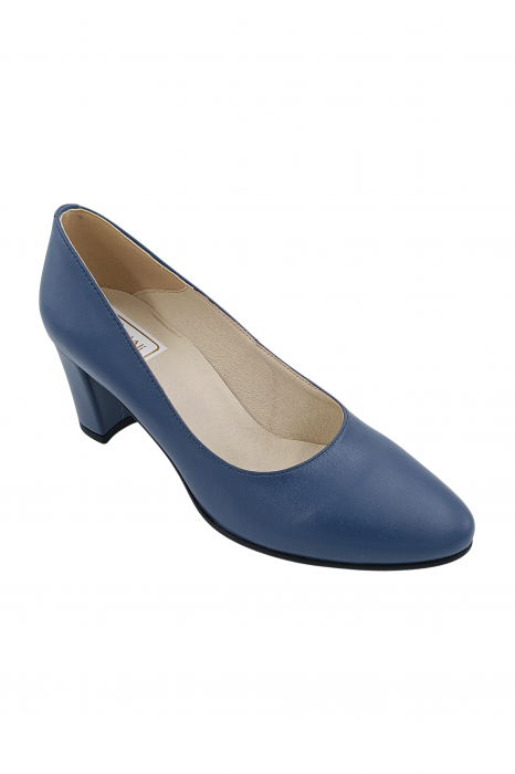 Pantofi damă eleganți, piele naturală, toc gros îmbrăcat, albastru. SANDALI [2]
