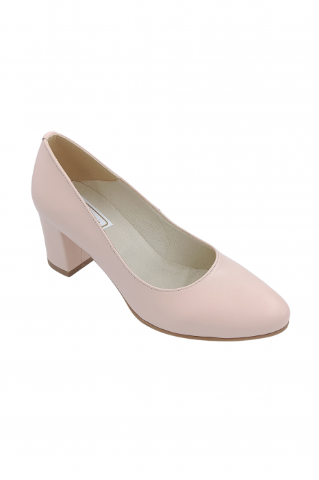 Pantofi damă eleganți, piele naturală, toc gros îmbrăcat, bej-roz, SANDALI [2]